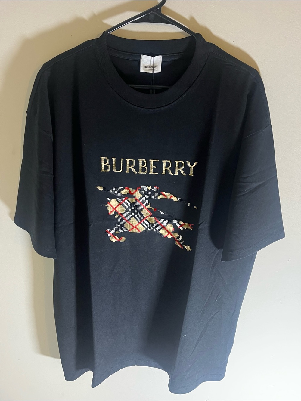 Burberry Black Crewneck Tee with Classic Check Motif